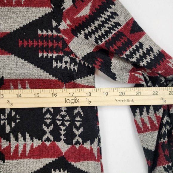 Pink Owl Sweater Womens Large Red Black GrayAztec Print Holiday Momcore Roll Tab - Picture 6 of 11